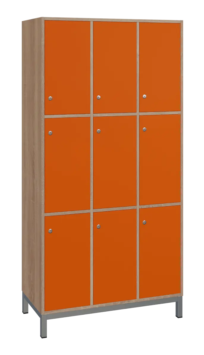 SBS-3333 šatní skříň 9-boxová, 1800x900x400 mm, kovové nohy, korpus dub bardolino, dvířka pomeranč